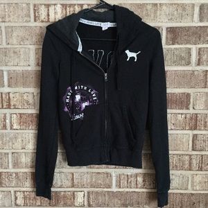 Black and purple PINK full-zip hoodie