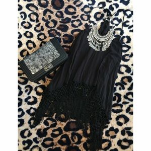 Urban Outfitters Black Fringe Tunic Top