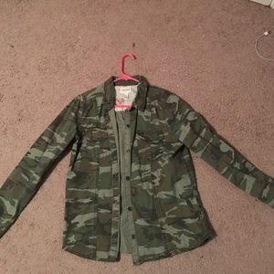 camo/army print button up jacket