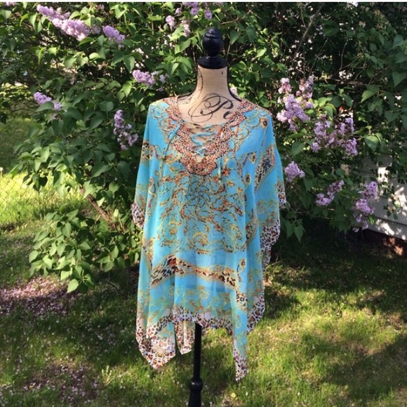 Beach Vibes Aqua Printed Kaftan - Picture 2 of 3