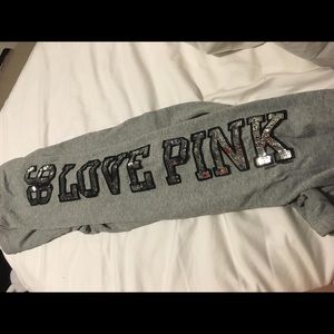 VS PINK Grey Cropped Bling-Sequin Sweatpants!