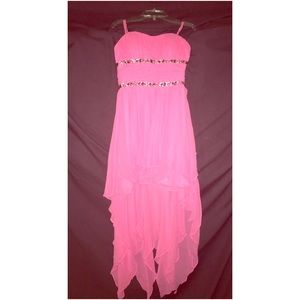 Highlighter Pink High-Low Prom Dress