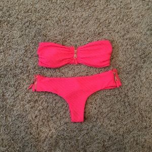 neon pink cheeky bikini set