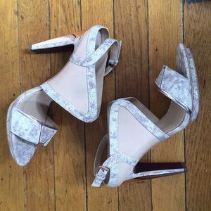 Nude, sling back heels.