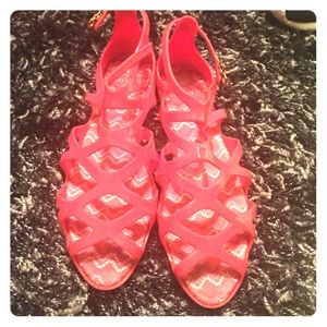 Salmon colored jelly sandals