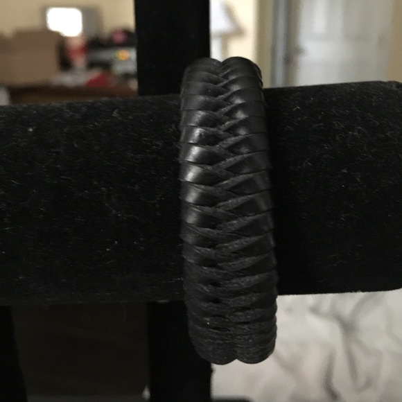 Black braided genuine leather bracelet