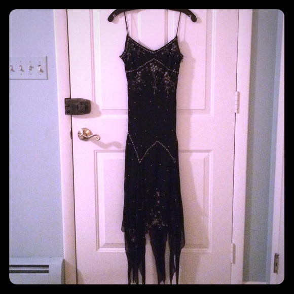 Black and gold embroidered prom dress