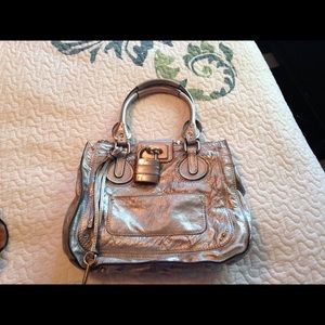 Chloe paddington large square tote silver leather