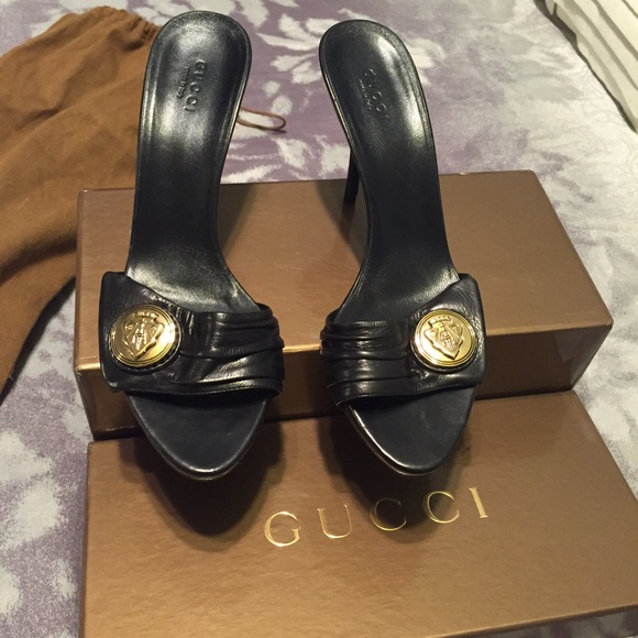 Authentic Gucci black leather slides