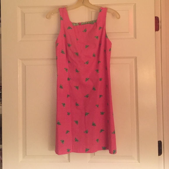 Short Lilly dress. Hot pink with green butterflies