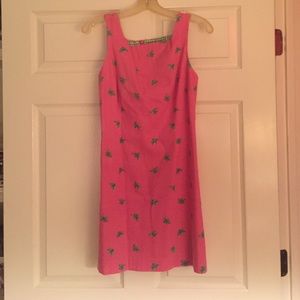 Short Lilly dress. Hot pink with green butterflies