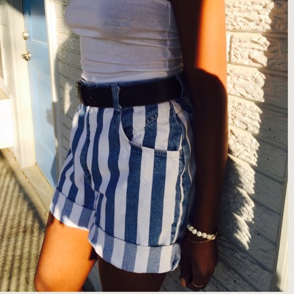 Pants - Retro high waisted denim shorts and belt