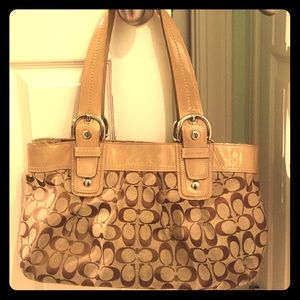 Tan Coach Signature Shoulder Bag