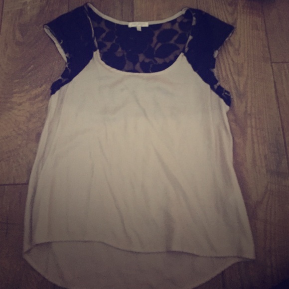 Tan and lace cap sleeve top
