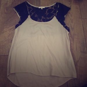 Tan and lace cap sleeve top