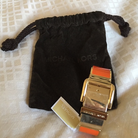 Michael Kors Orange/Gold Wide Buckle Bracelet