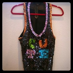 Cute sequins crop tank "cute"