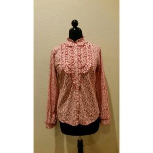 J Crew Ruffle Front Floral Print Button Up Blouse