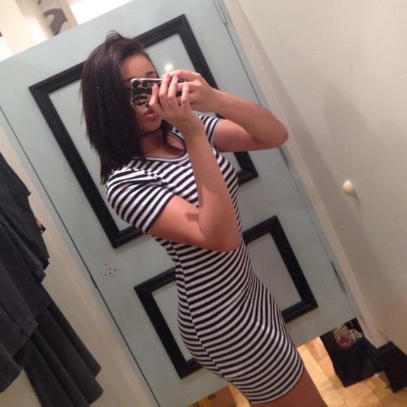 black & white striped bodycon dress