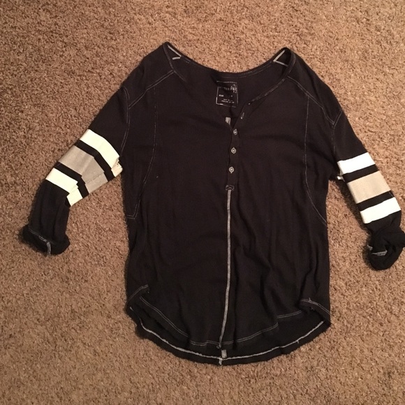 Free People Henley Striped Sleeve Tunic Tee