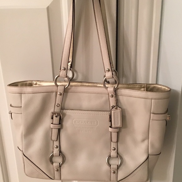 Authentic White coach bag with silver & gold
