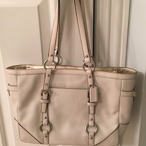 Authentic White coach bag with silver & gold
