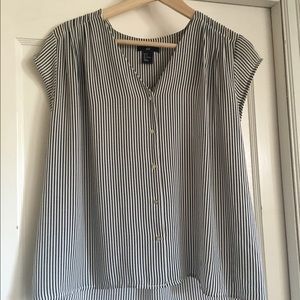Navy and White Striped Blouse