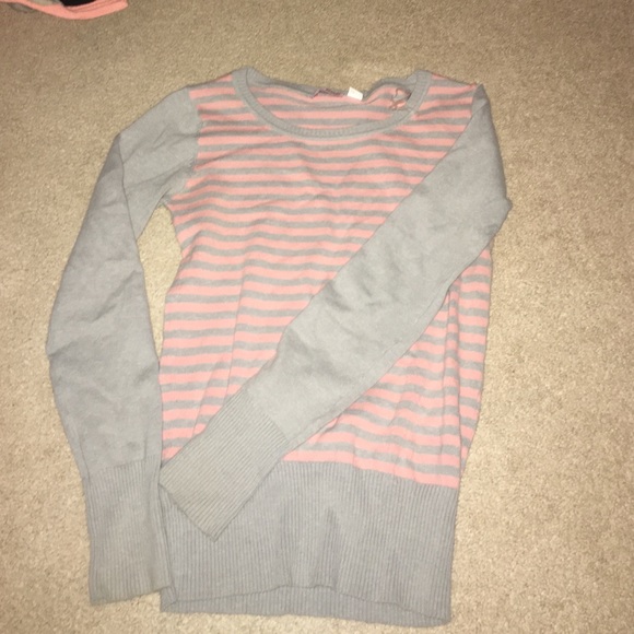 Pink & Gray Striped Sweater