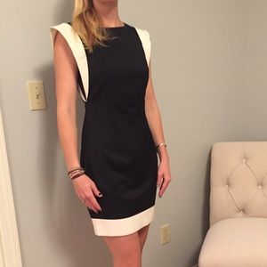 Black Ted Baker dress. Dramatic white detail