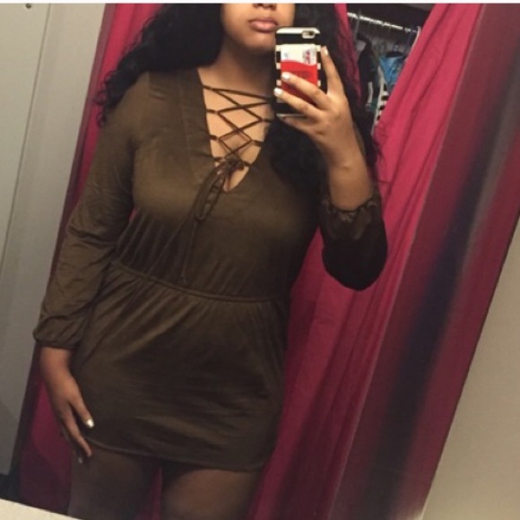 (SOLD) NWT Brown Faux Seude Lace-Up Dress
