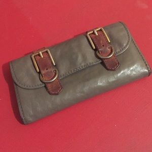 Fossil: Gray Leather Checkbook Wallet