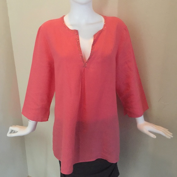 Eileen Fisher Tops - Eileen Fisher Linen Tunic in Coral Linen coverup