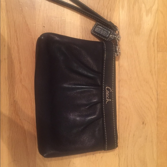 Black leather Coach wristlet