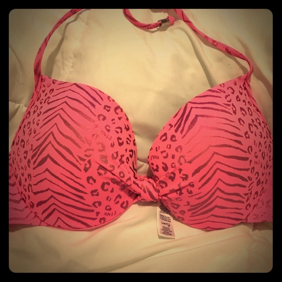 Pink halter push-up bikini top