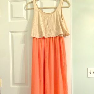 Maxi summer coral and cream dress
