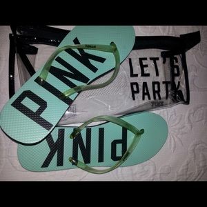 VS PINK flip flops with carrying case