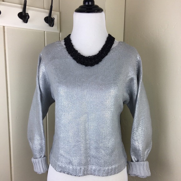 BCBG Maxazria metallic silver loose sweater - Picture 3 of 4
