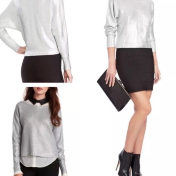 BCBG Maxazria metallic silver loose sweater - Picture 2 of 4