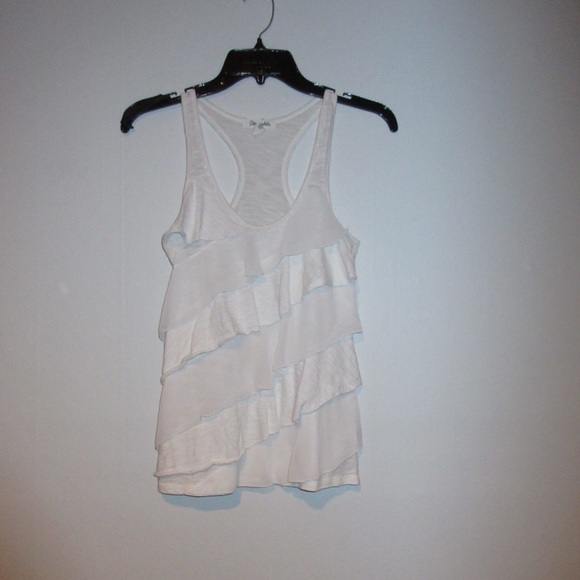 White Ruffle tanks top