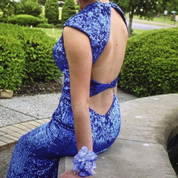 Sherri hill prom dress,peacock blue,full sequin! - Picture 2 of 2