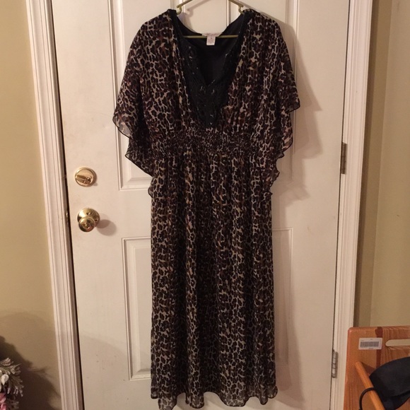 Leopard print Chiffon Babydoll long dress