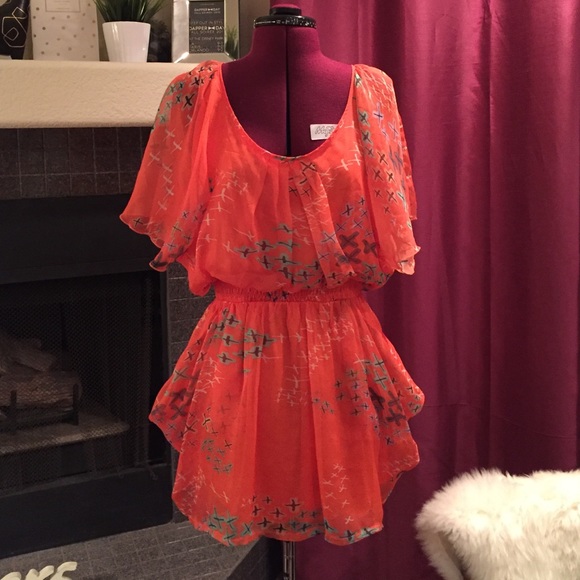 Orange floral mini dress
