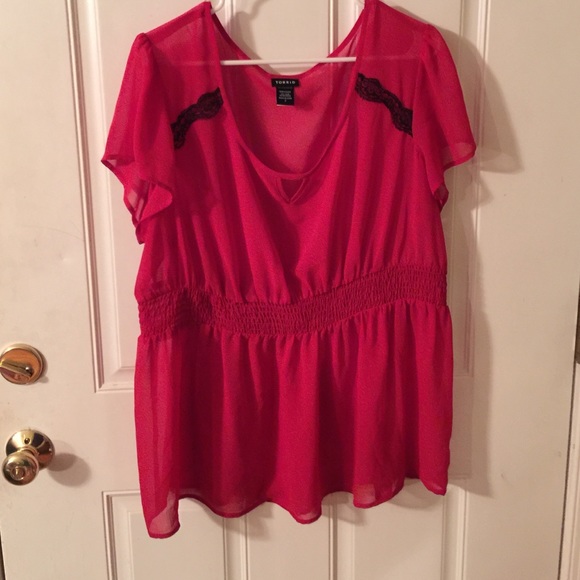TORRID chiffon Red w/ lace Babydoll blouse