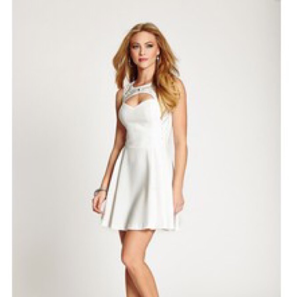 Guess Fit and Flare White Embellished Dress