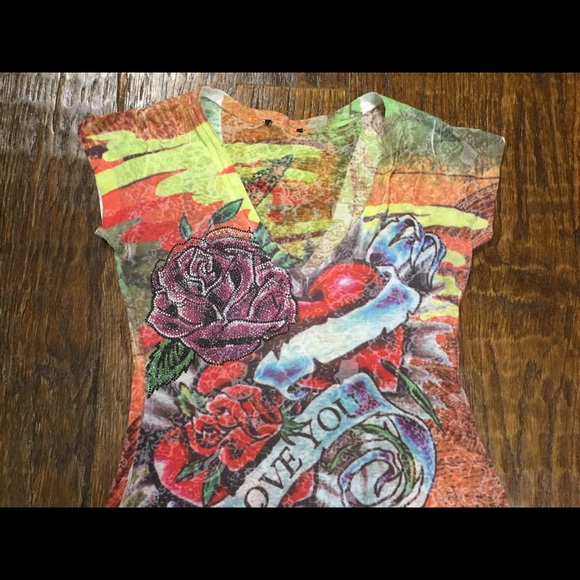 COLORFUL BURNOUT TEE, SO ADORBALE & BRIGHT! - Picture 1 of 2