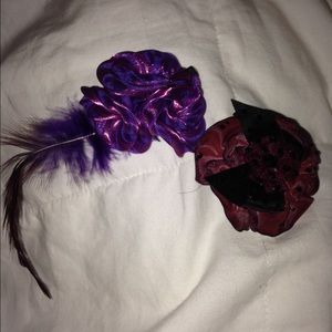 Two exquisite hair clips violet silk floral .