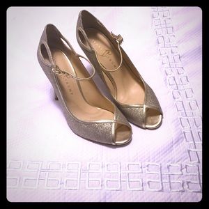 Ivanka Trump Open-Toe Mary Janes in Golden Glitter