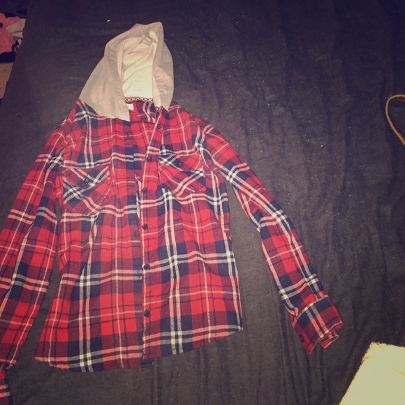 Flannel button up hoodie