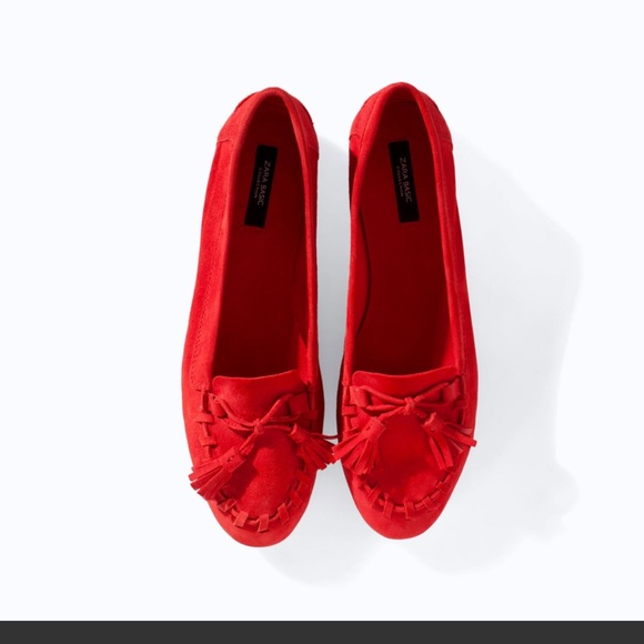 ZARA Red soft leather moccasin