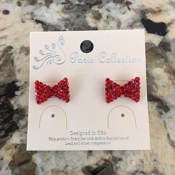 NEW Red bowtie rhinestone earrings